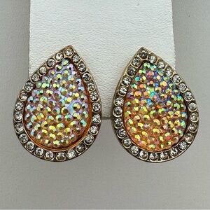 Teardrop Iridescent Acrylic Stud Earrings Gold Tone